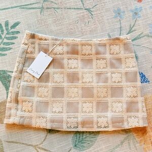 Emory Park Neutral Lace Grid Mini Skirt NWT